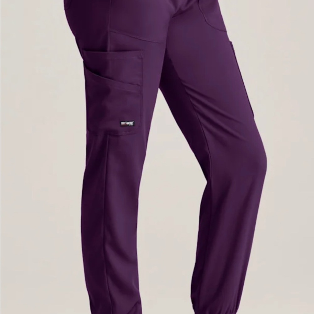 Greys Anatomy Spandex Stretch Carly 7-Pocket Mid-Rise Jogger Pant Eggplant XSP - Picture 3 of 12